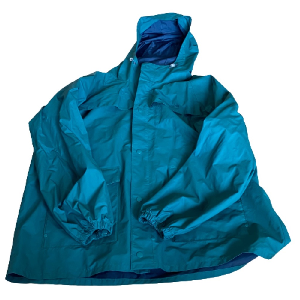 Columbia Green Polyvinyl Chloride Snap Zip Up Hooded Rain Coat